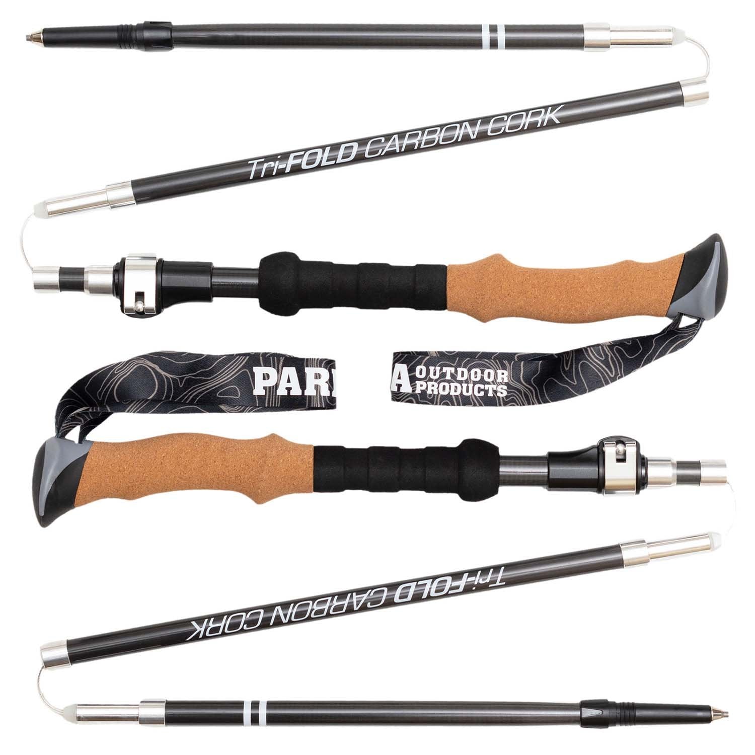 Hiking Poles | Tri-Fold Carbon Cork Trekking Poles - Paria Outdoor Products, Black - 120 cm (115 - 135)
